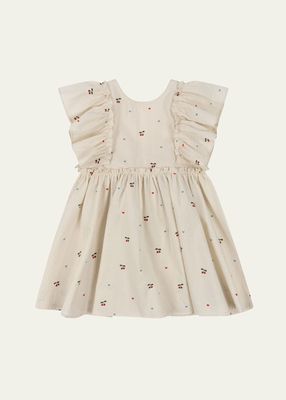 Girl's Evia Bow Flutter-Sleeve Organic Cotton Dress, Size 18M-6