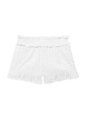 Girl's Eyelet Cotton Shorts - White - Size 7 - White - Size 7