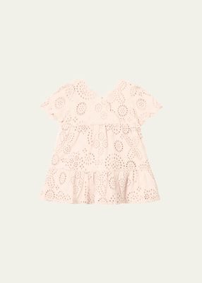 Girl's Eyelet Embroidered Scalloped Dress, Size 3M-12M