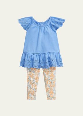 Girl's Eyelet Embroidered Top W/ Leggings Set, Size 3M-24M
