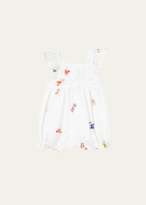 Girl's Eyelet Floral-Print Bubble Romper, Size 3M-1