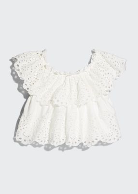 Girl's Eyelet Knit Tiered Off-the-Shoulder Top, Size 3-7
