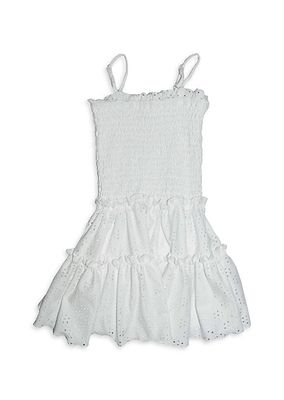 Girl's Eyelet Ruffled Smocked Dress