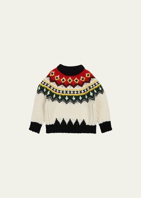 Girl's Fair Isle Wool Knit Sweater, Size 8-14