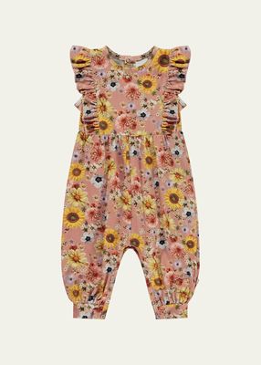 Girl's Fallon Floral-Print Jumpsuit, Size 6M-2