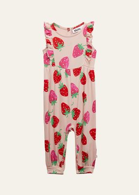Girl's Fallon Strawberry-Print Playsuit, Size Newborn-12M