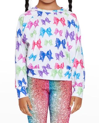 Girl's Fancy Bows Printed Crewneck Sweatshirt, Size 4-6