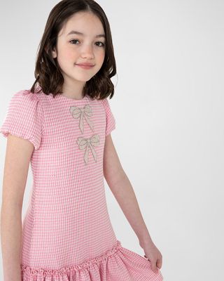 Girl's Farrah Tweed Dress with Jeweled Bows, Size 7-16
