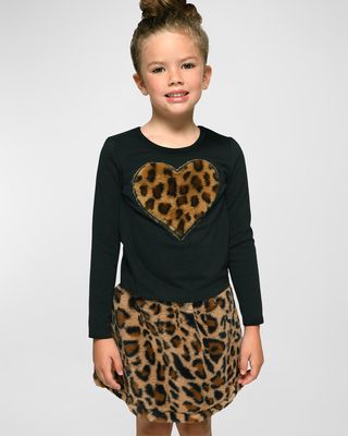 Girl's Faux-Fur Leopard Skirt, Size 2T-6