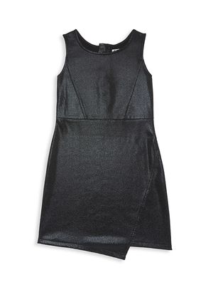 Girl's Faux Leather Asymmetrical Dress - Black - Size 10 - Black - Size 10