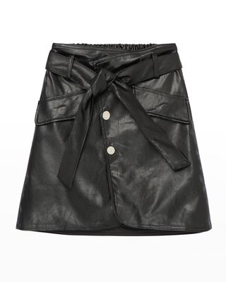 Girl's Faux Leather Belted Skirt, Size 7-14