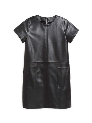 Girl's Faux Leather Dress - Black - Size 7