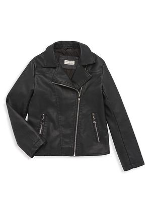 Girl's Faux Leather Jacket - Black - Size 8