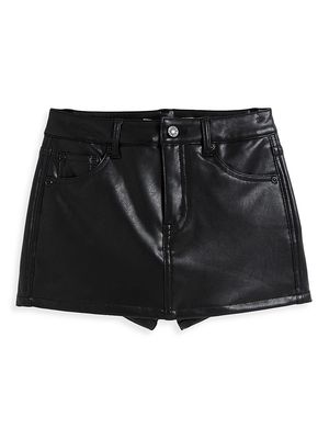 Girl's Faux Leather Mini Short - Black - Size 7
