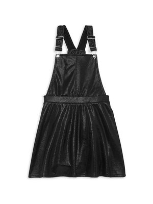 Girl's Faux Leather Overall Dress - Black - Size 7 - Black - Size 7