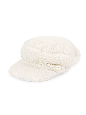 Girl's Faux Pearl Sherpa Hat - Ivory - Ivory