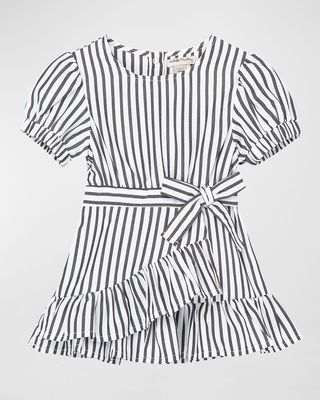 Girl's Faux-Wrap Stripe Dress, Size 12-24M