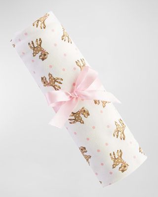 Girl's Fawn-Print Jersey Blanket, 37.4" x 37.4"