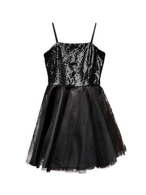 Girl's Fit & Flare Tulle Dress - Black - Size 10 - Black - Size 10