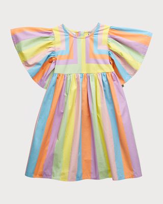 Girl's Flared Sleeves Pastel Rainbow Dress, Size 4-10