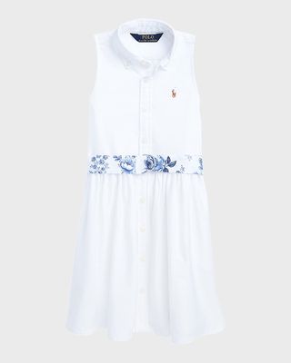 Girl's Floral-Belted Shirt Dress, Size 2-4