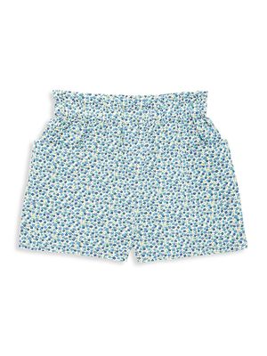 Girl's Floral Cotton Shorts - Blue - Size 8 - Blue - Size 8