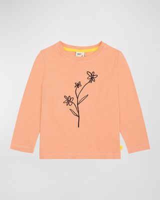 Girl's Floral Detail Long Sleeve T-Shirt, Size 2-8