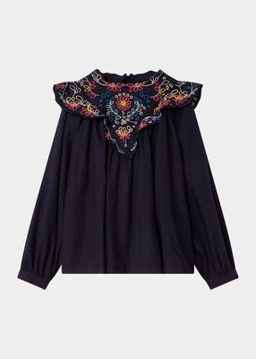 Girl's Floral Embroidered Blouse, Size 2-5