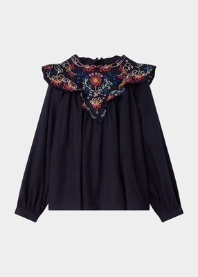 Girl's Floral Embroidered Blouse, Size 6-14