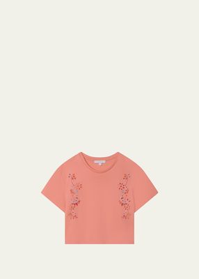 Girl's Floral-Embroidered Cropped T-Shirt, Size 8-14