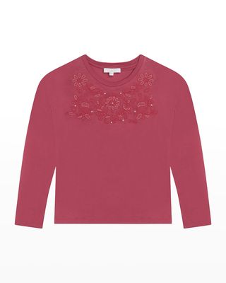 Girl's Floral Embroidered T-Shirt, Size 6-14