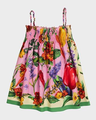 Girl's Floral Garden-Print Smocked Sundress, Size 4-6
