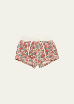 Girl's Floral-Print Athletic Shorts, Size 2-4