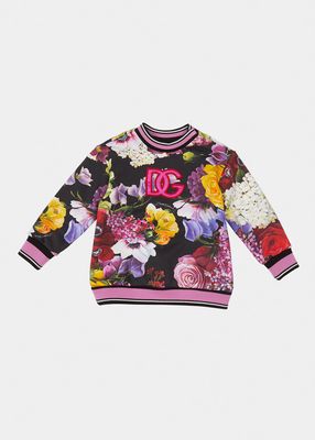 Girl's Floral-Print Embroidered Logo Sweatshirt, Size 8-12