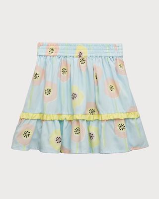 Girl's Floral-Print Frill Skirt, Size 4-10