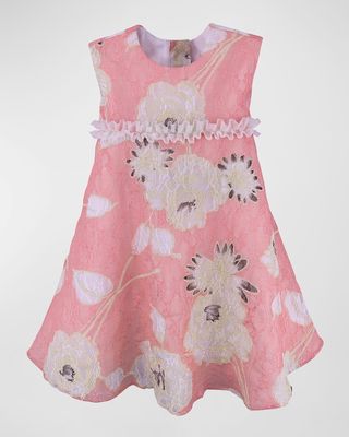 Girl's Floral-Print Lace Dress, Size 6M-24M