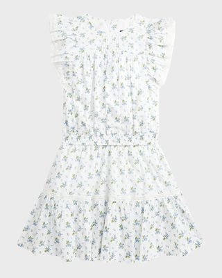 Girl's Floral-Print Lace Trim Top & Skirt Set, Size 7-16
