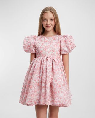 Girl's Floral-Print Mini Poof Dress, Size 4-10