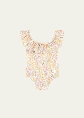 Girl's Floral-Print One-Piece Swimsuit, Size 3M-3