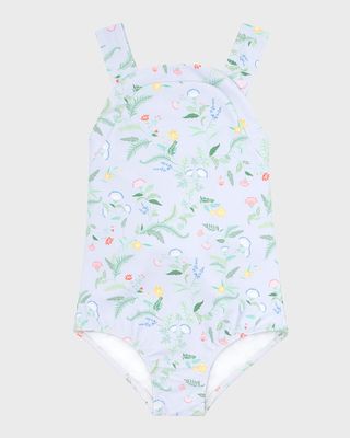 Girl's Floral-Print Open Back Swimsuit, Size 3T-10