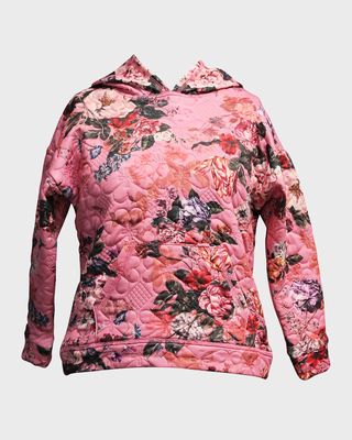 Girl's Floral-Print Quilted Hoodie, Size 2-14