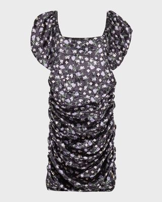 Girl's Floral-Print Rouched Dress, Size S-XL