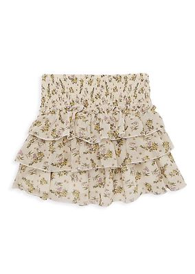 Girl's Floral Print Ruffle Skirt