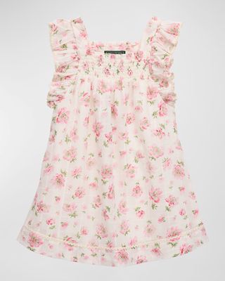 Girl's Floral-Print Ruffle Trim Dress, Size 4-6X