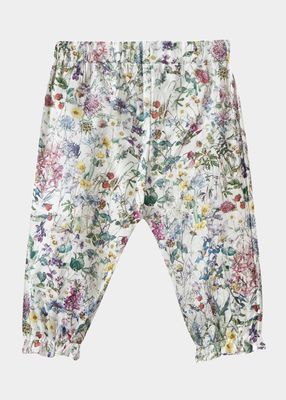 Girl's Floral-Print Ruffle Trim Pants, Size 18M-3
