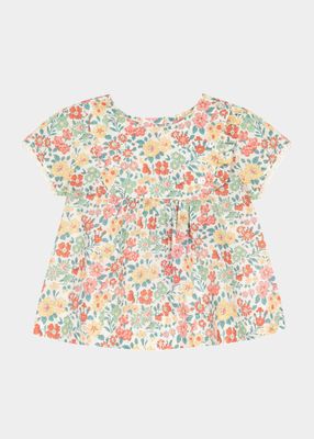 Girl's Floral-Print Ruffle Trim Tunic Top, Size 6M-12M