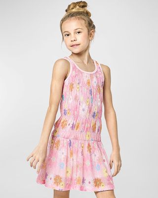 Girl's Floral-Print Sequin Dress, Size 4-6
