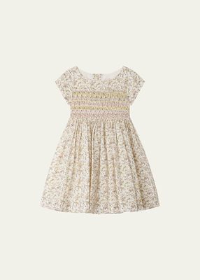 Girl's Floral-Print Smocked A-Line Dress, Size 4-12