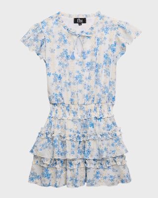 Girl's Floral-Print Tiered Dress, Size S-XL