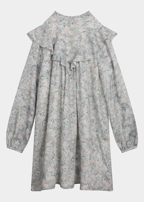Girl's Floral-Print Twill Dress, Size 6-14
